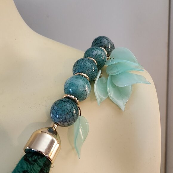 Womens Indian Traditional Wear Green Sash Floral Print Beaded Adorned Fast Ship - Picture 5 of 7